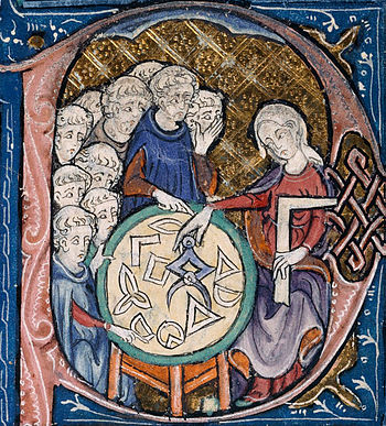 Woman teaching geometry, from Euclid's Elements.