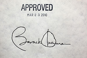 English: President Barack Obama's signature on ACA
