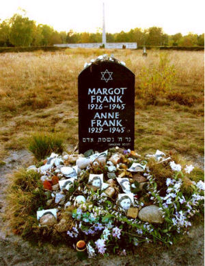 Gravestone for Margot and Anne Frank at Bergen-Belsen site