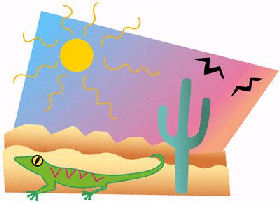Lizard and cactus in desert