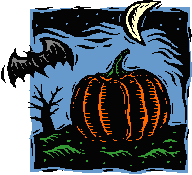 Bat, moon and pumpkin