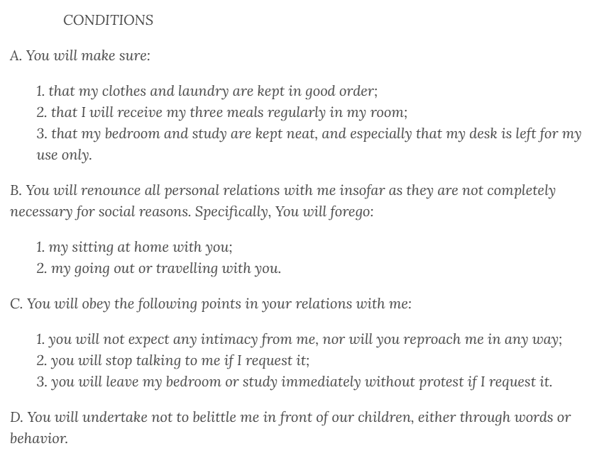 Einstein's marital demands